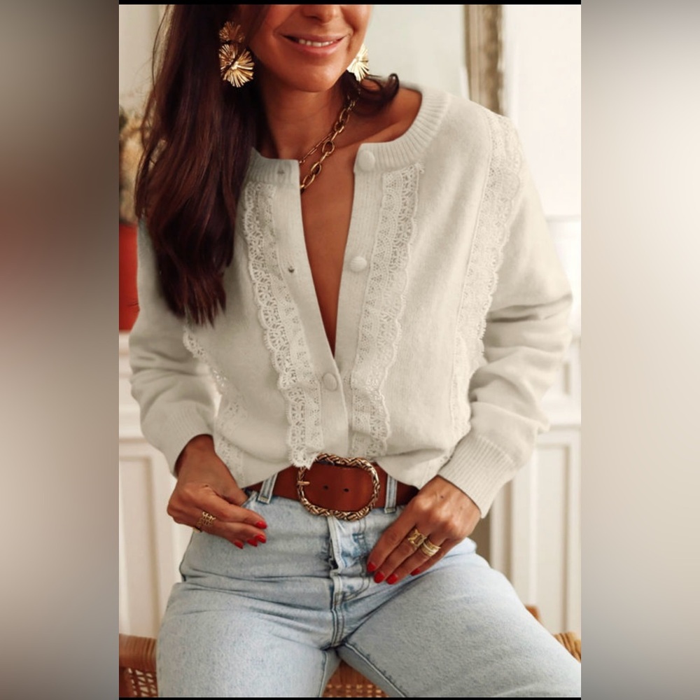 Chic White Lace Button Down Shirt